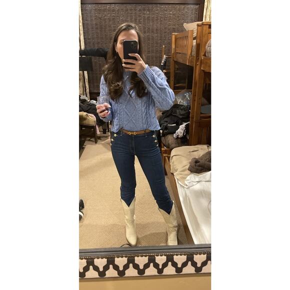 RACHEL PARCELL Baby Blue Cable Knit Long Sleeve Crewneck Sweater size Small - Picture 10 of 14